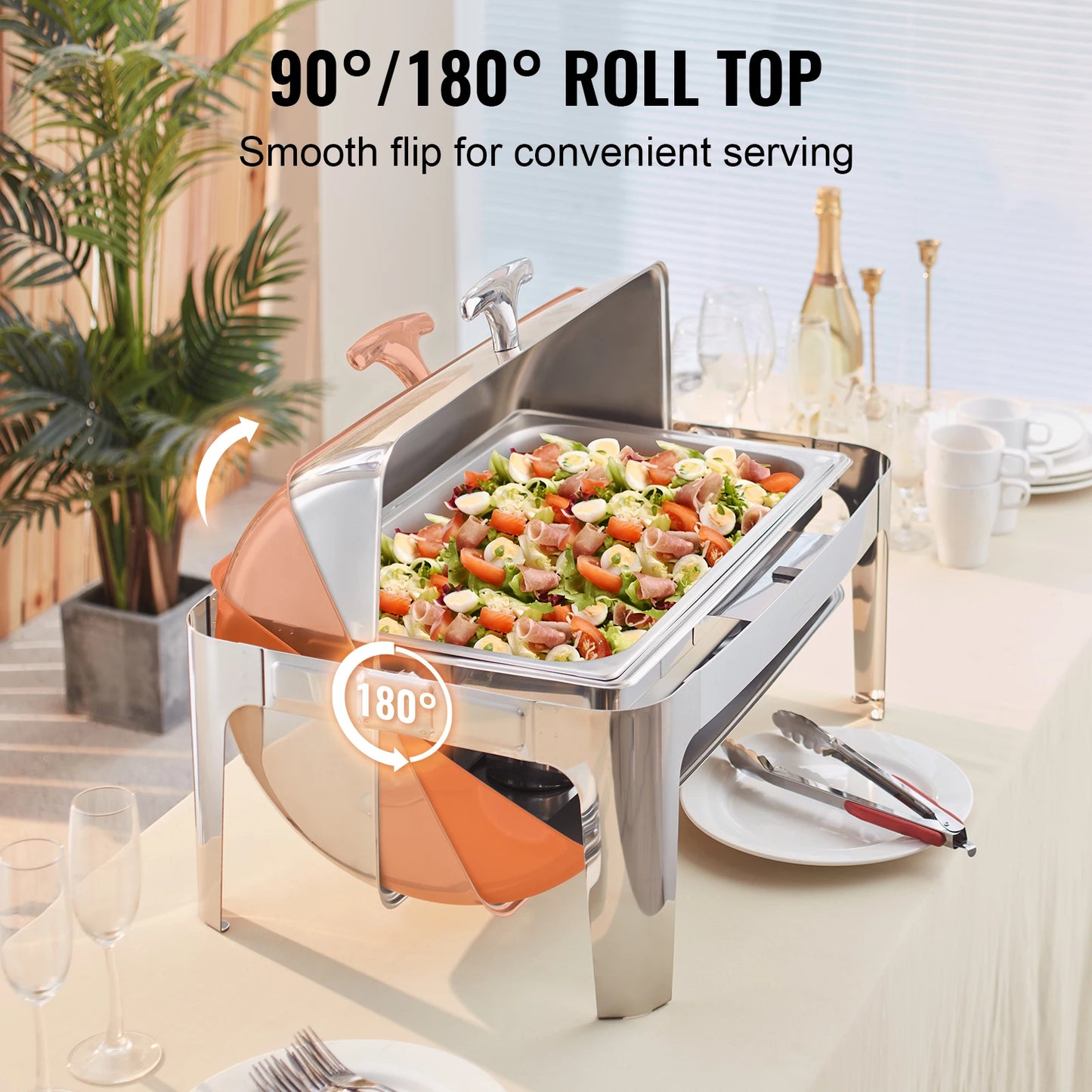 VEVOR – ensemble de buffet avec réchaud à rouleau, 8 Qt, en acier inoxydable, avec poêle rectangulaire pleine grandeur, serveur chauffant avec couvercle