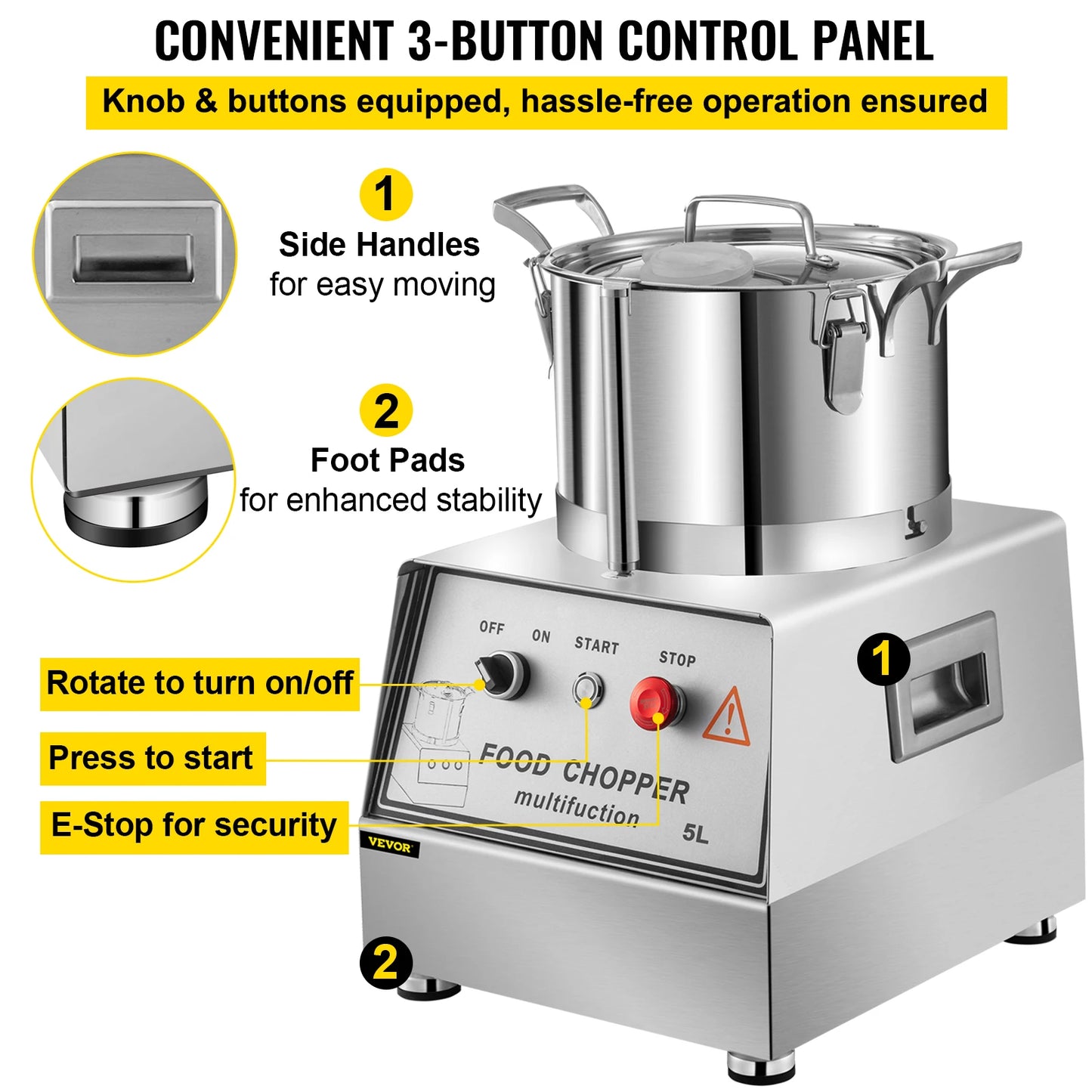 VEVOR 5L 10L 15L 20L robot culinaire en acier inoxydable multifonction hachoir à légumes broyeur maison électrique coupe-viande Commercial