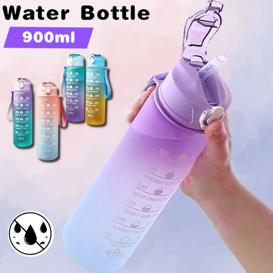 Bouteille d'eau de Sport de 900ML avec marqueur de temps, tasse anti-fuite, bouteille d'eau Portable de motivation pour le Sport en plein air, Fitness, sans BPA