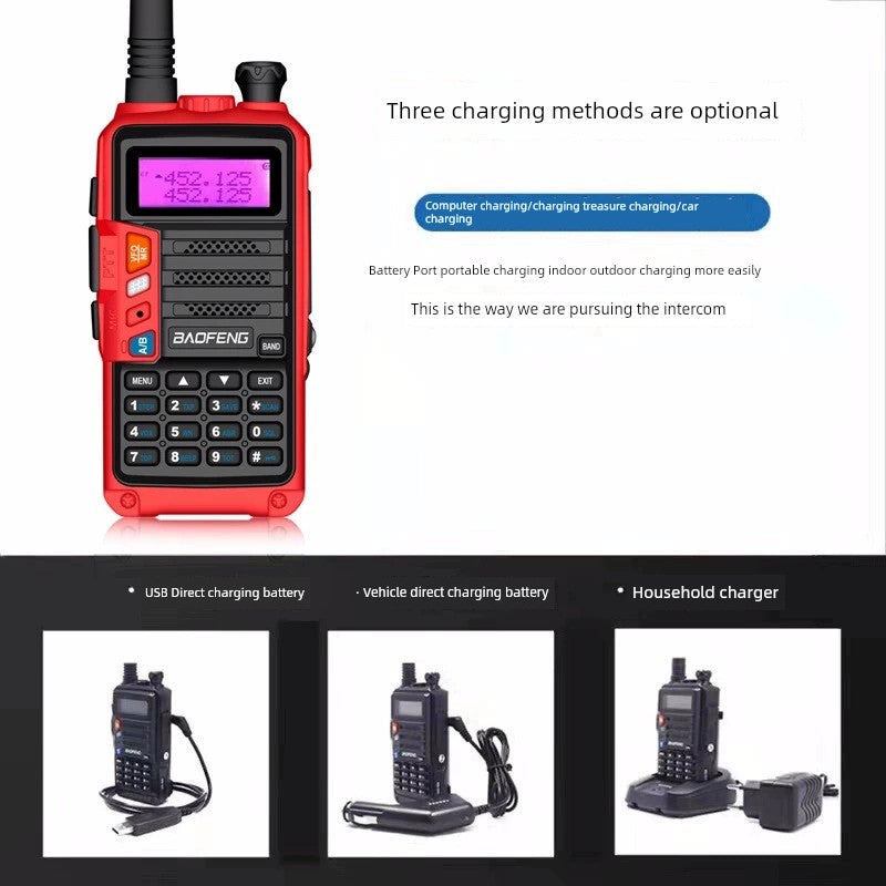 Baofeng Intercomunicador Unidad exterior Uv5r Portátil 7 Generación Último viaje autónomo Acampar al aire libre Carga USB Intercomunicador de doble frecuencia