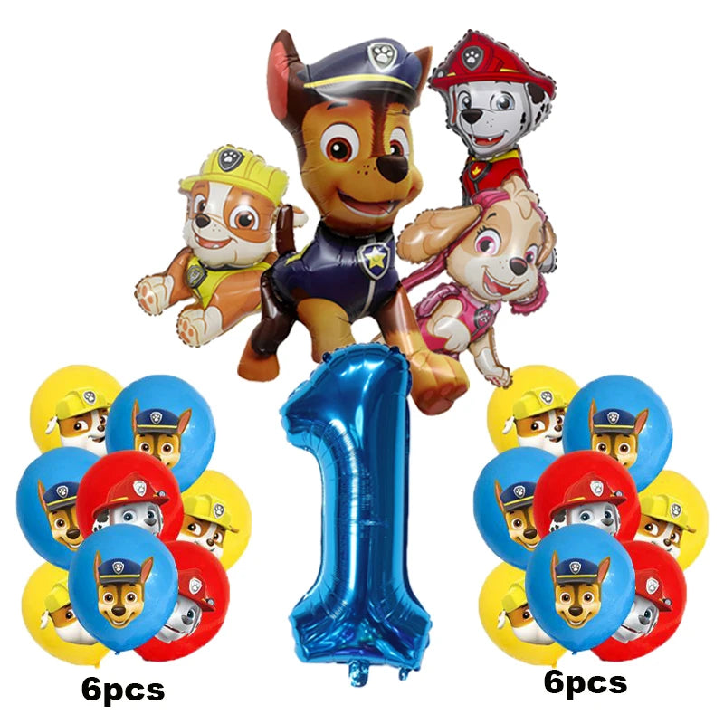 17 pièces de dessin animé PAW Patrol, décoration d'anniversaire, Film en aluminium, ensemble de ballons numériques, chien Chase Marshall Skye, fournitures de fête pour enfants, jouets