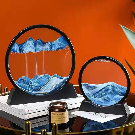 Arte de arena en movimiento 3D, reloj de arena líquido creativo nórdico, paisaje de arena que fluye, pintura de arena movediza redonda, regalos de decoración del hogar