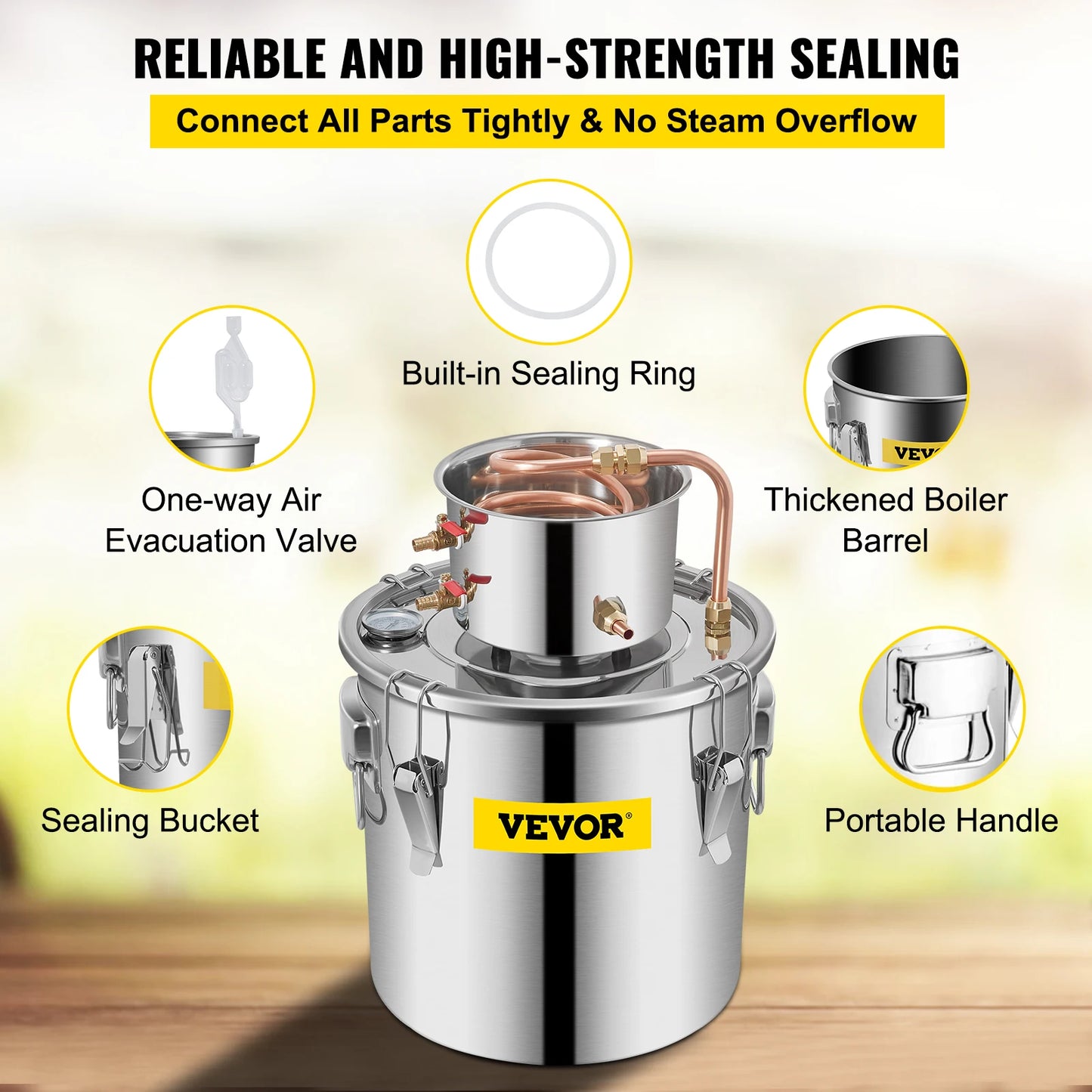 VEVOR  8  Gal Distiller Alambic Moonshine Alcohol Still Stainless Copper DIY Home Brew Water Wine Essential Oil Brewing Kit