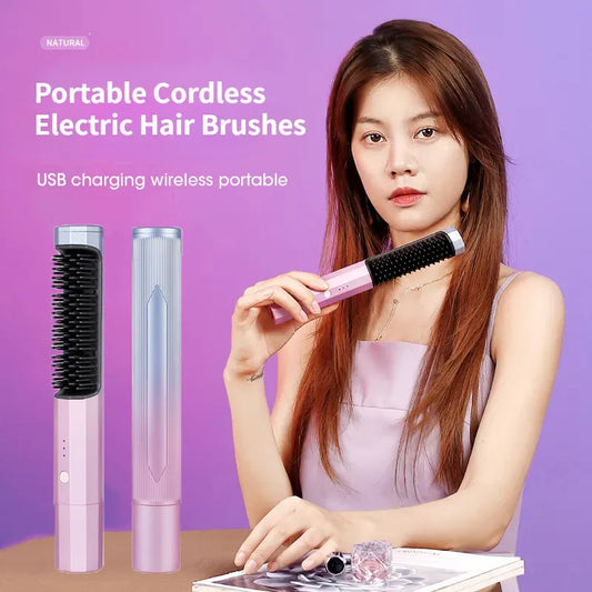 Electric Hair Brushes Cordless Hot Comb Curler Brush Hair Negative Ion Anti-Scald 3 Speed Temperature Straightening Hair Brush