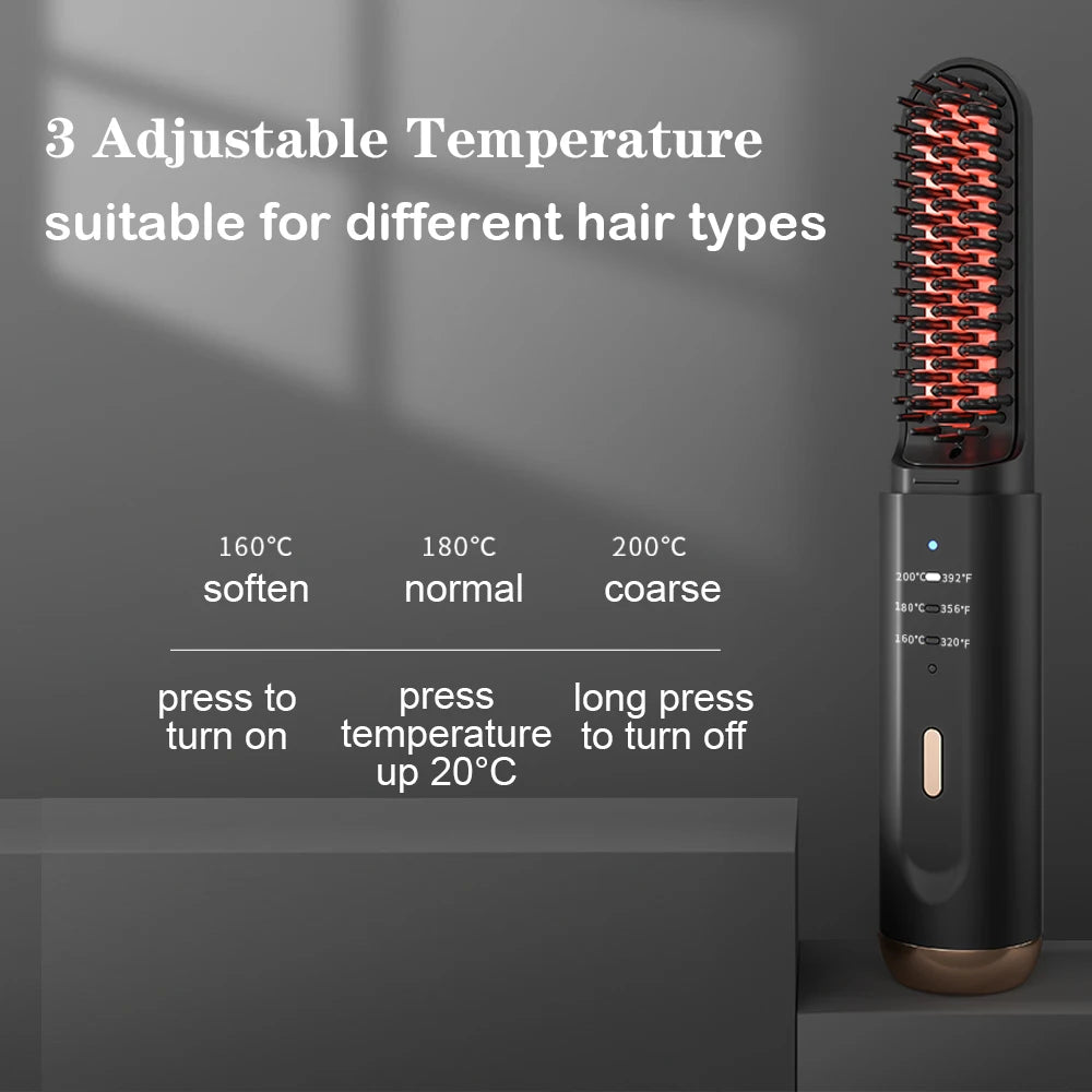 Cordless Hair Straightener Brush Fast Heated Straightener Brush Multifunctional Electric Hot Comb Hair Professional