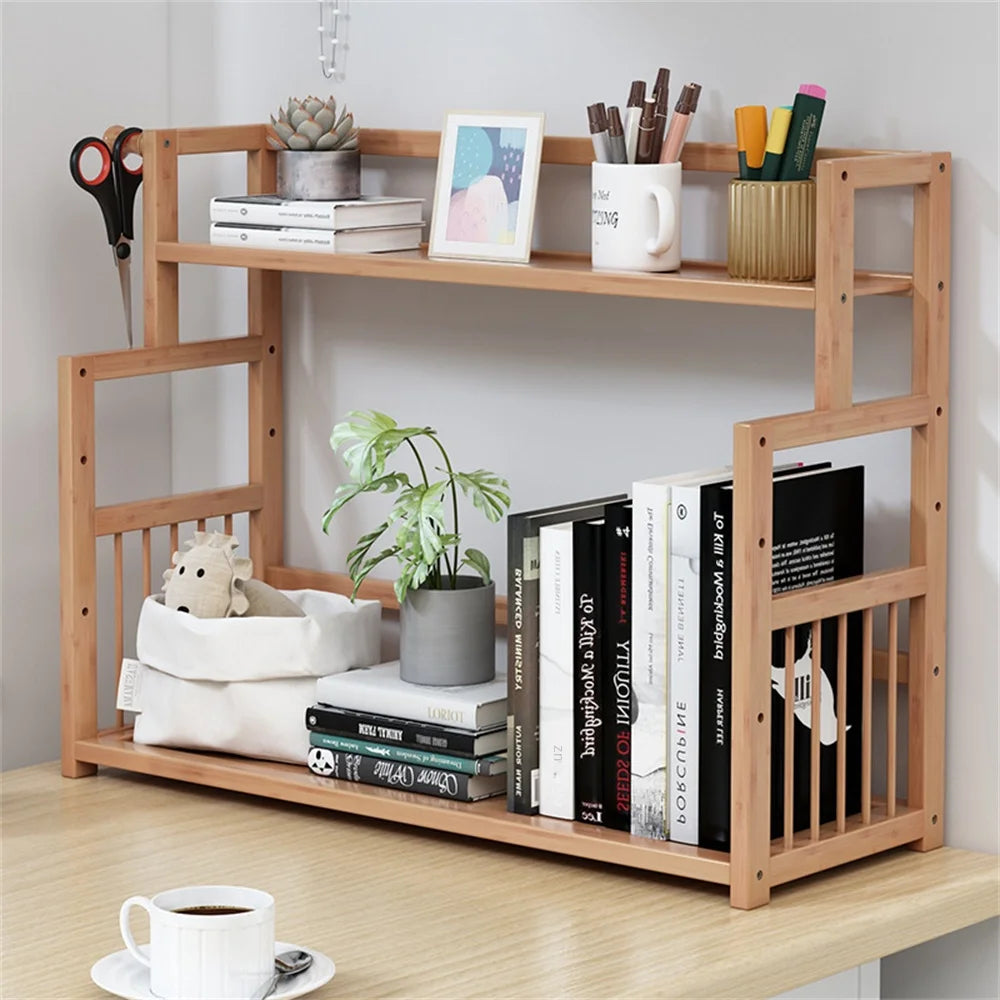 3-tier Wooden Bookshelf Office Student Stationery Organizer Magazine Holder Home Sundries Storage Shelves Kitchen Seasoning Rack