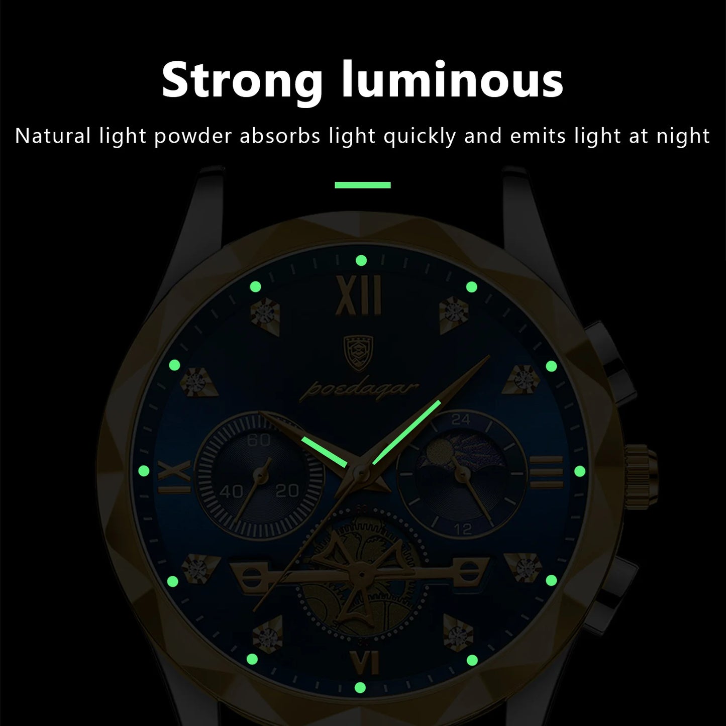 Reloj de pulsera POEDAGAR de lujo para hombre, reloj cronógrafo luminoso resistente al agua para hombre, relojes de cuarzo de acero inoxidable para hombre, reloj para hombre