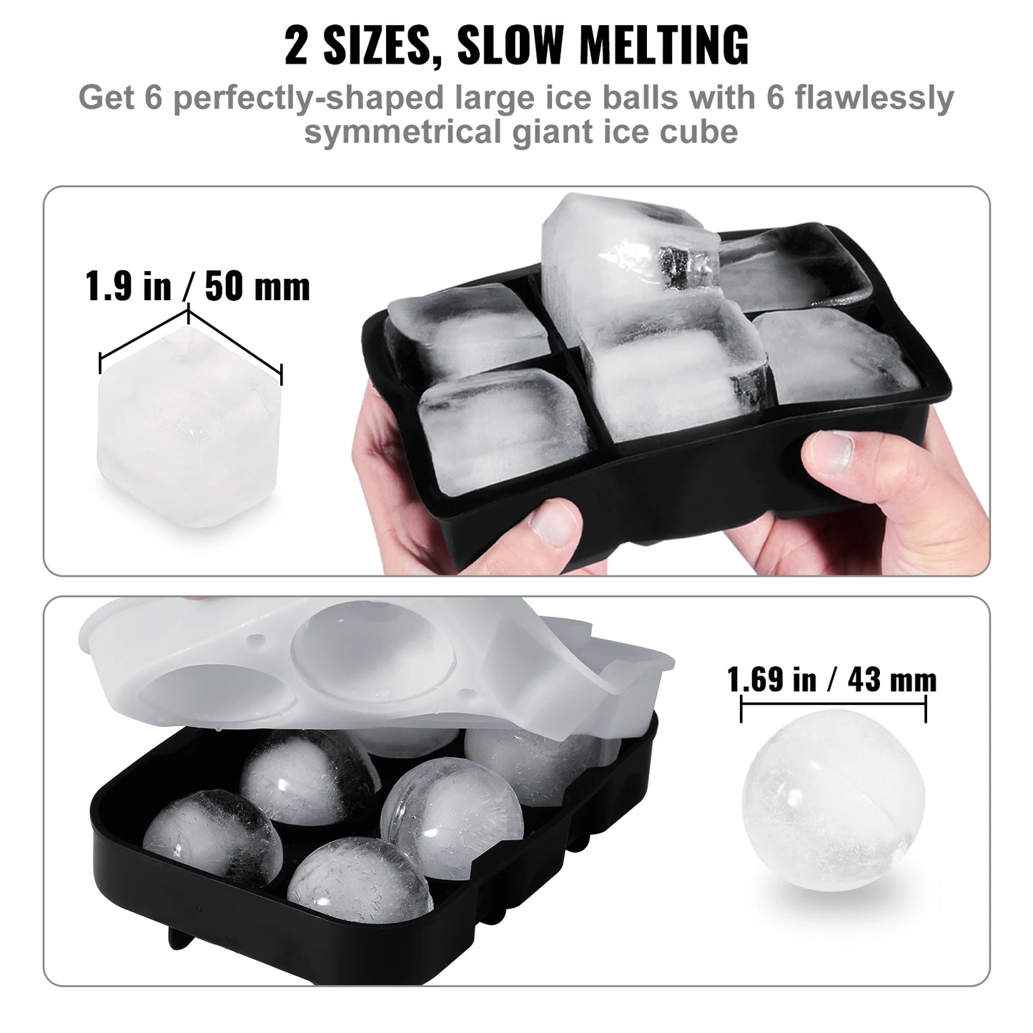 VEVOR – bacs à glaçons 2 en 1, combinés avec machine à boules de glace en silicone et grande machine à glaçons carrée avec couvercle