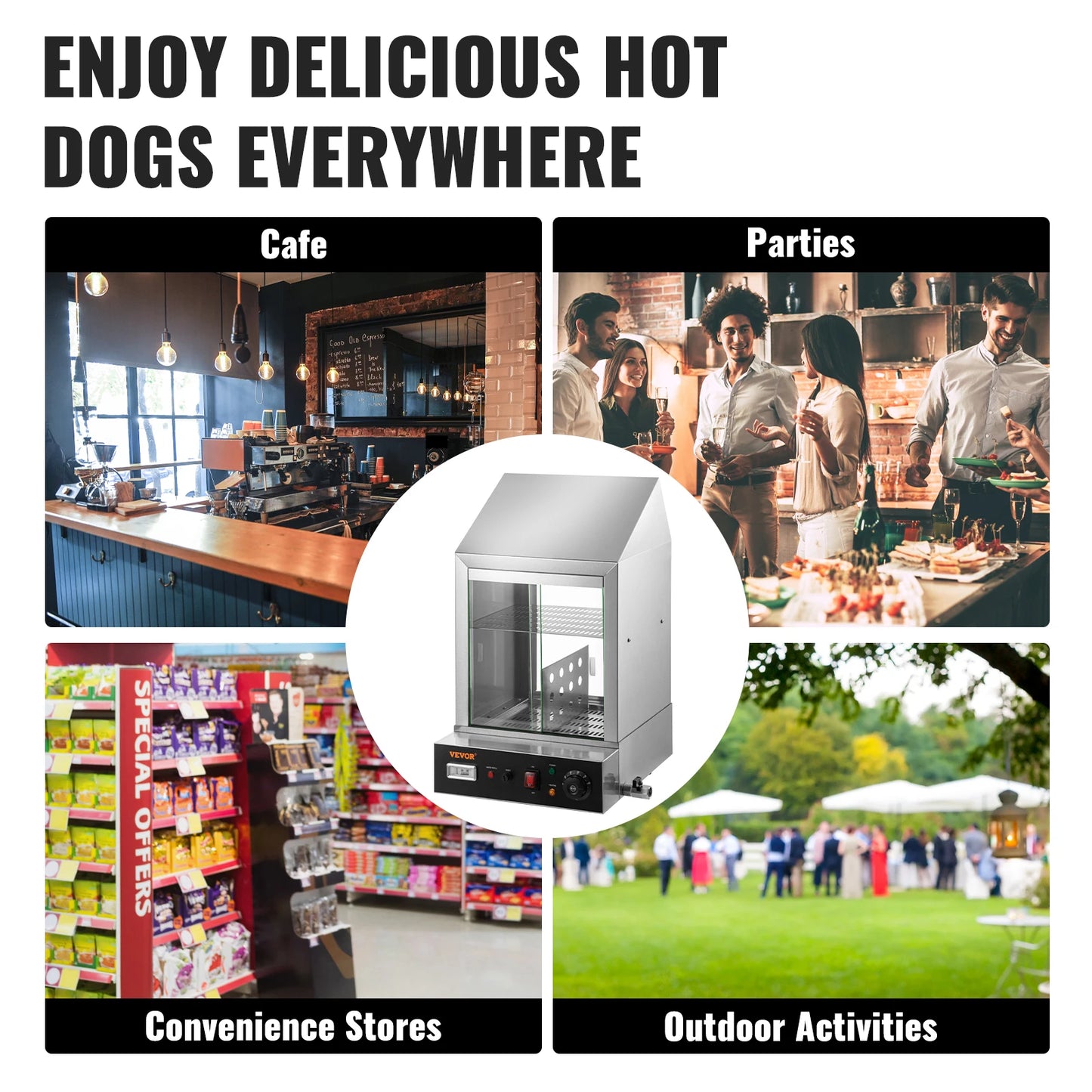 VEVOR – Machine à Hot Dog à 2 niveaux, pour 200 Hotdogs et 42 petits pains, cuiseur électrique avec bouton rotatif, affichage de la température, réservoir d'eau de 7.5 L