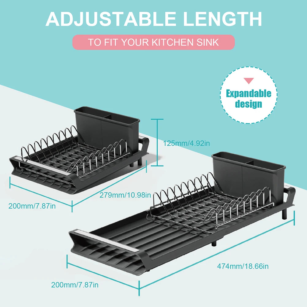 Escurridor de platos de cocina, estante extensible para platos con bandeja de drenaje, soporte de almacenamiento de utensilios para encimera de cocina, Organización del hogar