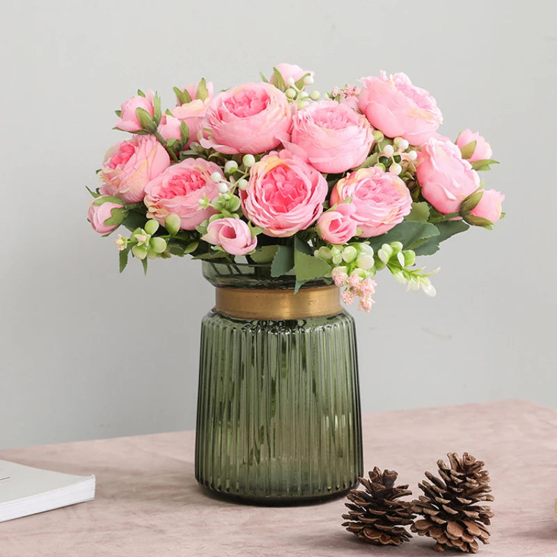 Bouquet de pivoines en soie Rose, 1 pièce/30cm, fleur artificielle, 5 grandes têtes, 4 petits bourgeons, décoration de mariage pour la maison, Artifi, offre spéciale