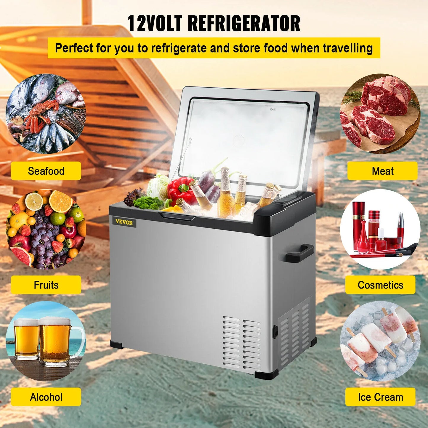 VEVOR 30L 40L 50L Mini refrigerador para coche refrigerador portátil congelador 12/24V DC 110-240 AC para exteriores RV barco Camping uso de viaje