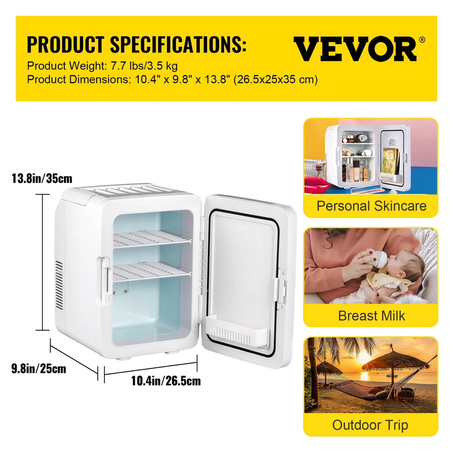 VEVOR 10L Mini Fridge Car Refrigerator Portable Freezer Cooler and Warmer Storing Skincare Cosmetic Food Drink for Home Car Use