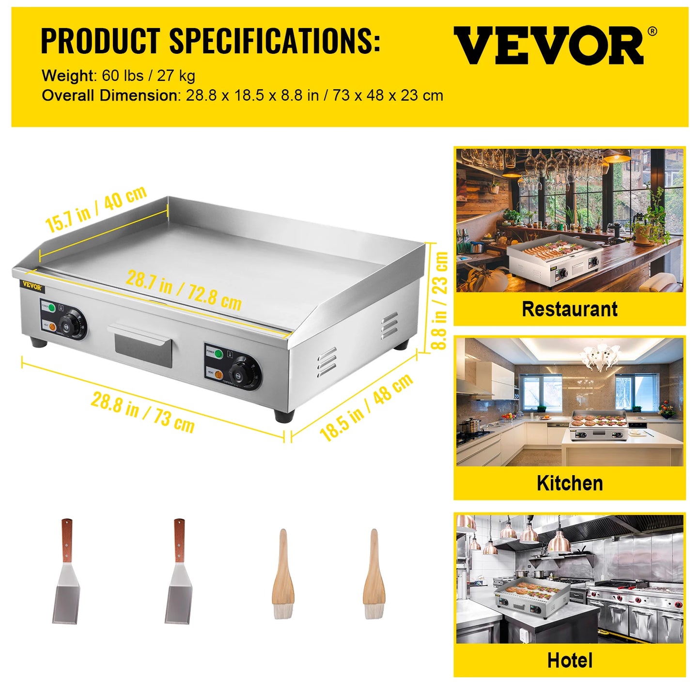 VEVOR-plancha eléctrica para encimera con cajón, parrilla plana de acero inoxidable, máquina para barbacoa, para cocina de acampada al aire libre