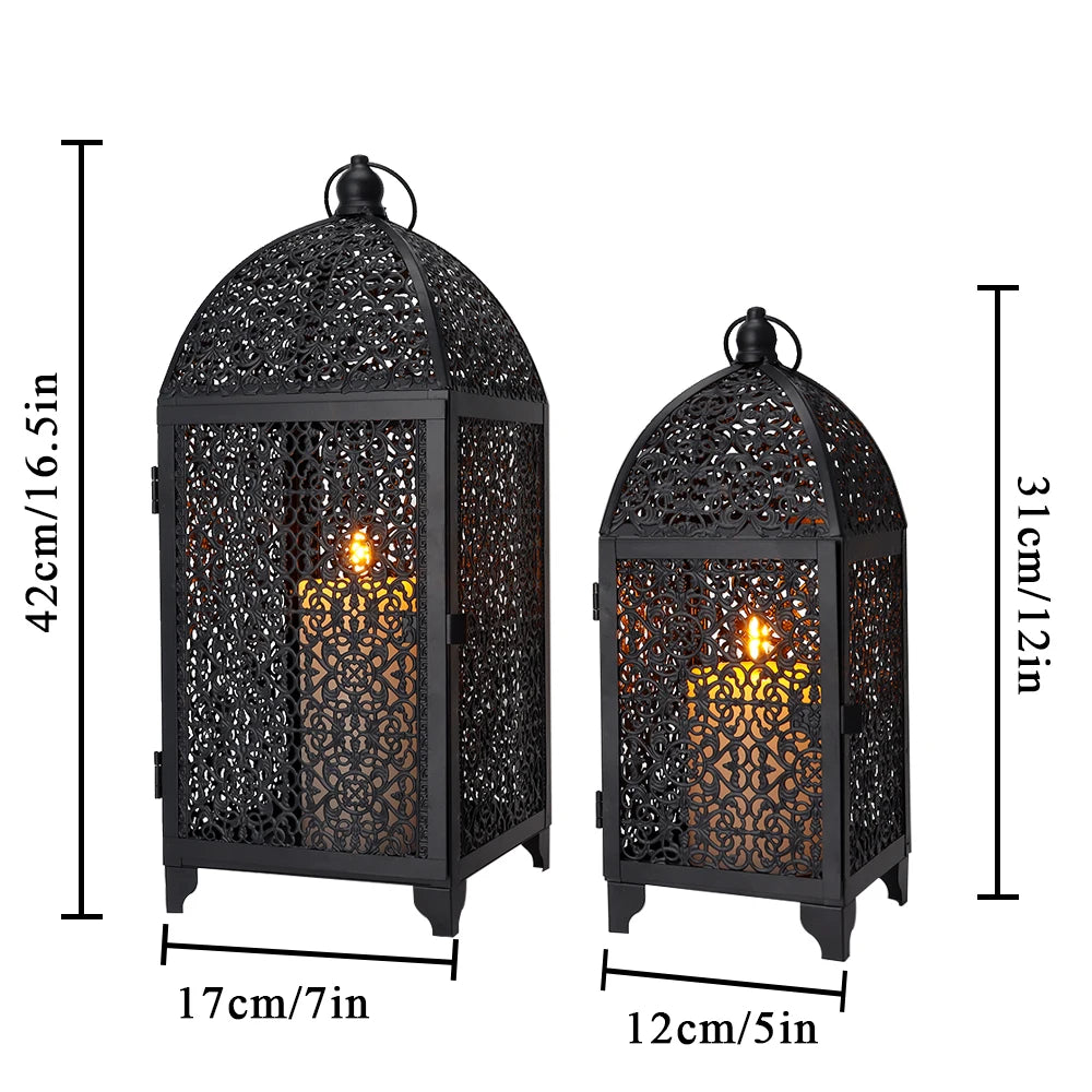 Bougeoir en métal noir, lanterne suspendue décorative avec motif creux, pour fête, jardin, intérieur et extérieur, 2 pièces