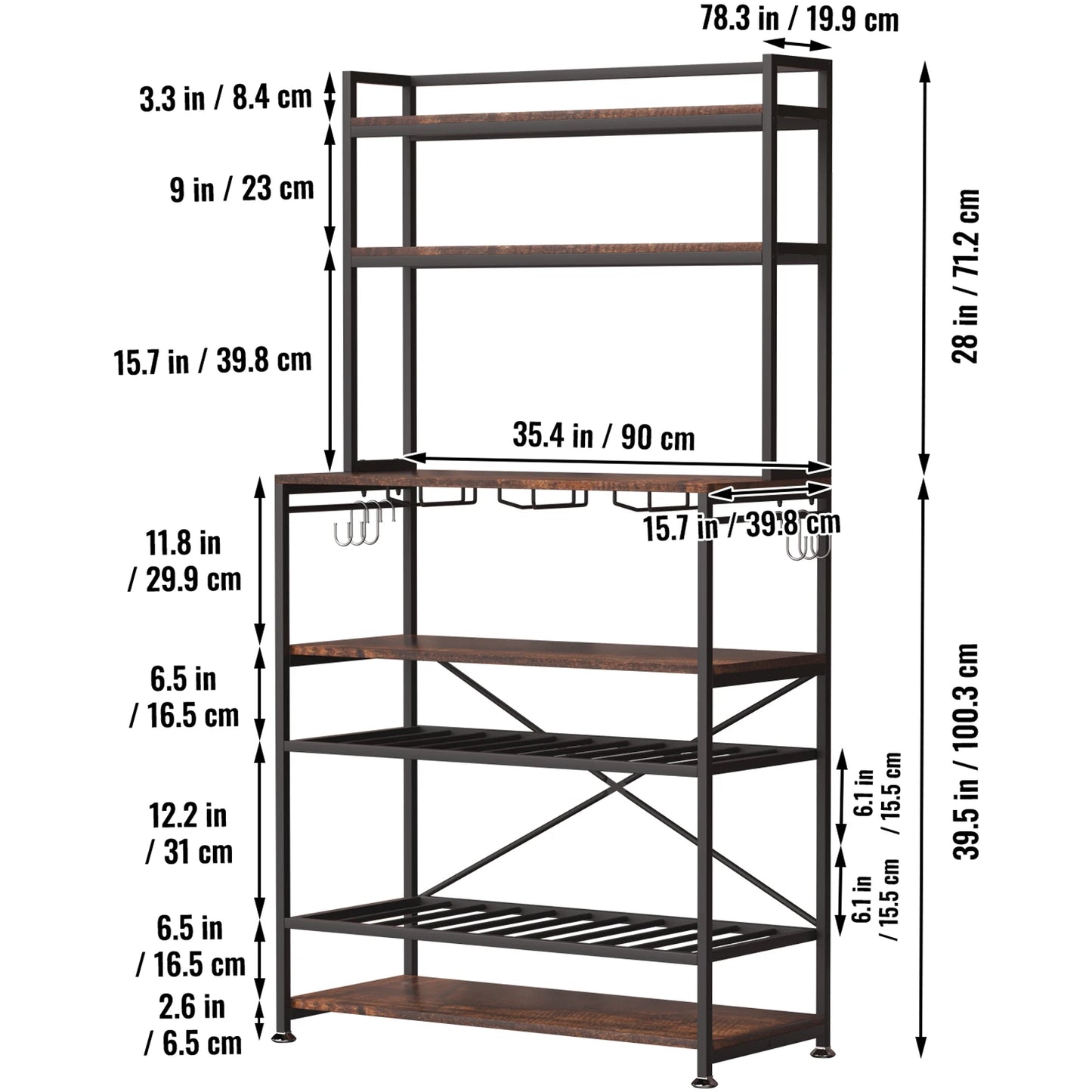 VEVOR Estante para panaderos de cocina de 6 niveles con gabinete Estante de almacenamiento de 68 "/65" de alto con soporte de carga de 320 lb Viene con 6 u 11 ganchos