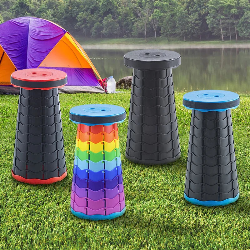 Tabouret télescopique pliant Portable, chaise de file d'attente en plastique légère pour le métro, le Camping en plein air, siège de pêche avec sac de transport