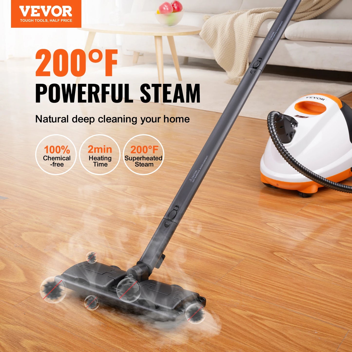 VEVOR Steam Cleaner W/ 85/51/45oz Tank Portable Steam Cleaner Chemical-Free Steamer for Deep Cleaning Floors Windows Grout Cars