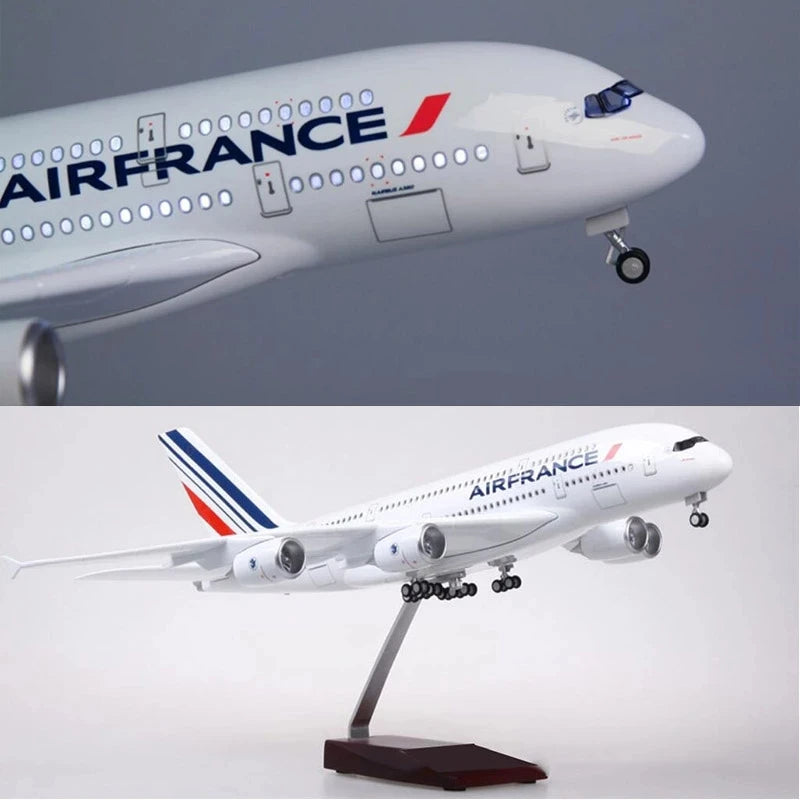 Avion Airbus A380 Air France, échelle 1/160, 50.5CM, modèle W, lumière LED et roues, avion en résine plastique moulé sous pression pour Collection