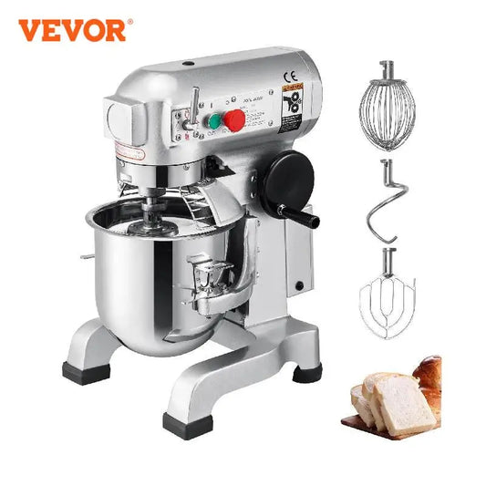 VEVOR-máquina de masa eléctrica de acero inoxidable, batidor de huevos y crema comercial, procesador, batidora de alimentos de cocina, 10/15/20/30L