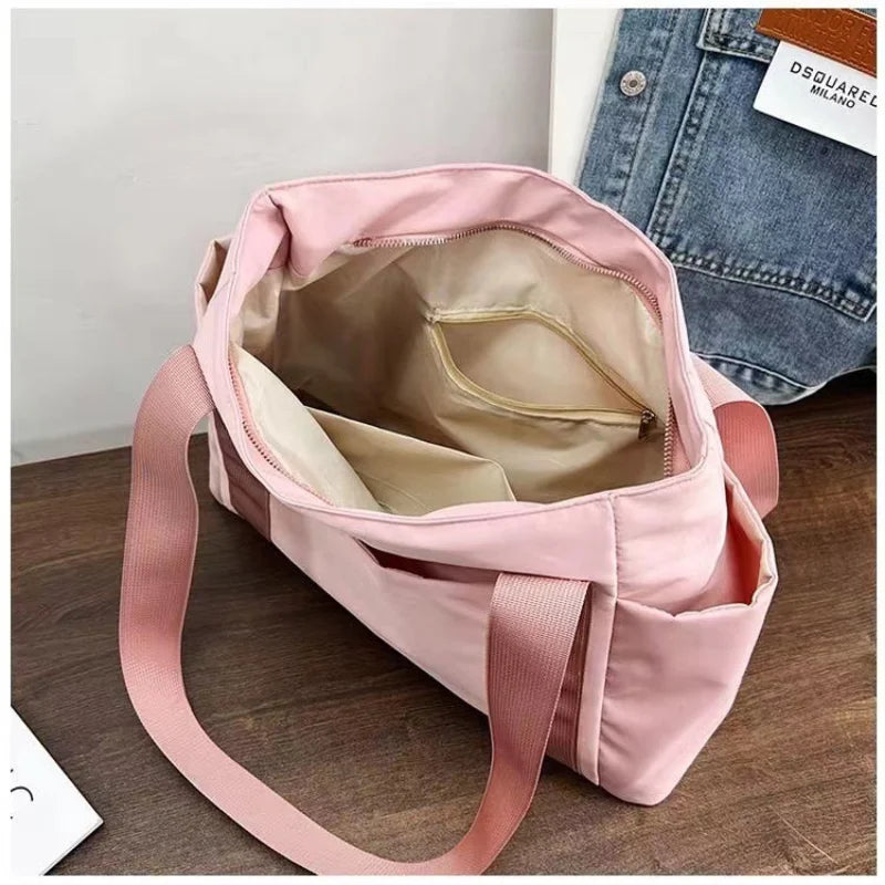 Bolso de mano de Color liso para mujer, bolso de hombro para ir al trabajo, bolso de ocio Simple para mamá, bolso de nailon de gran capacidad, novedad de 2023