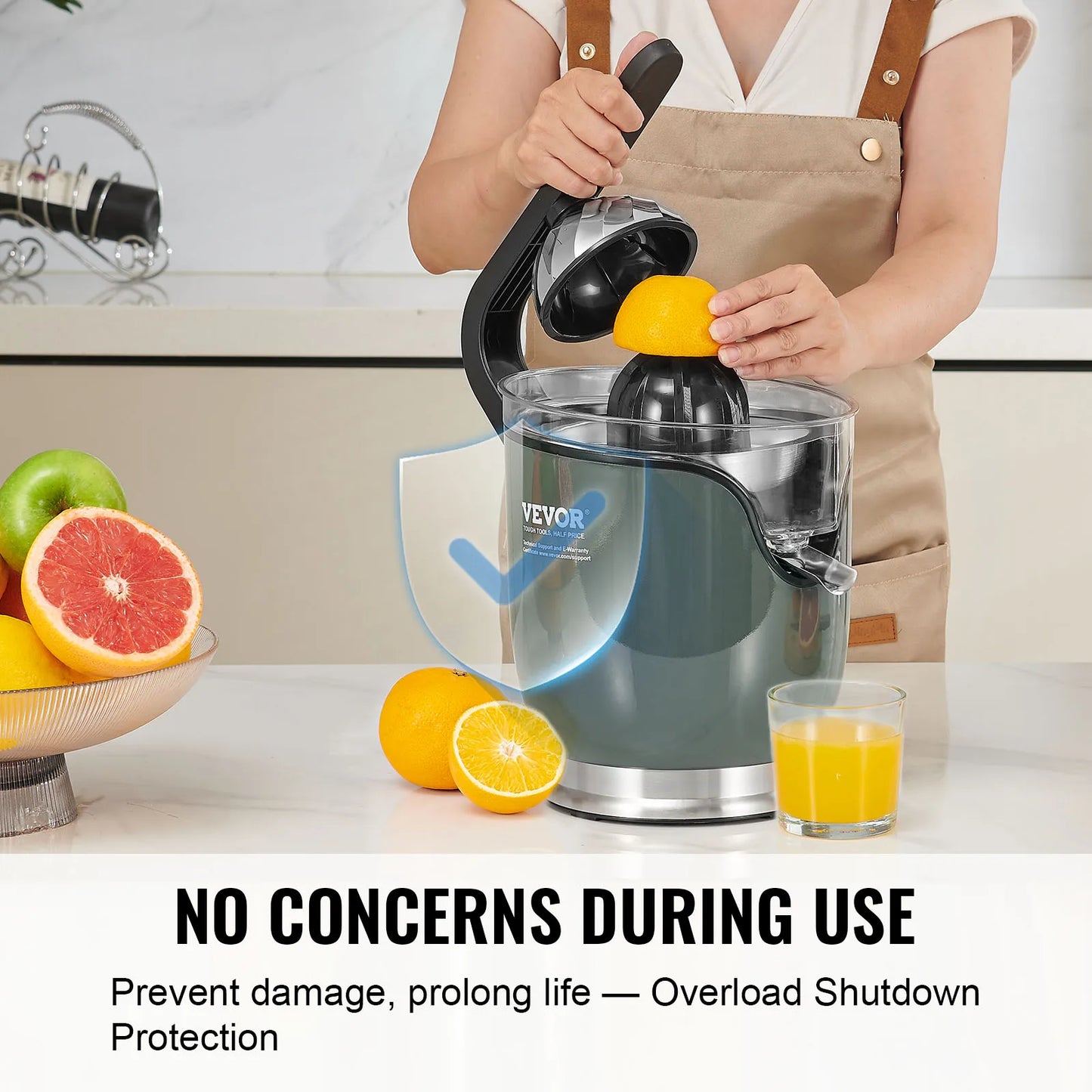 VEVOR Electric Citrus Juicer Orange Juice Squeezer with Two Size Juicing Cones 150W Stainless Steel Orange Juice Maker