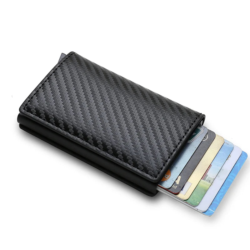 Porte-cartes de crédit en Fiber de carbone pour hommes, marque Rfid noir magique à trois volets en cuir, Mini portefeuille mince, petit sac d'argent