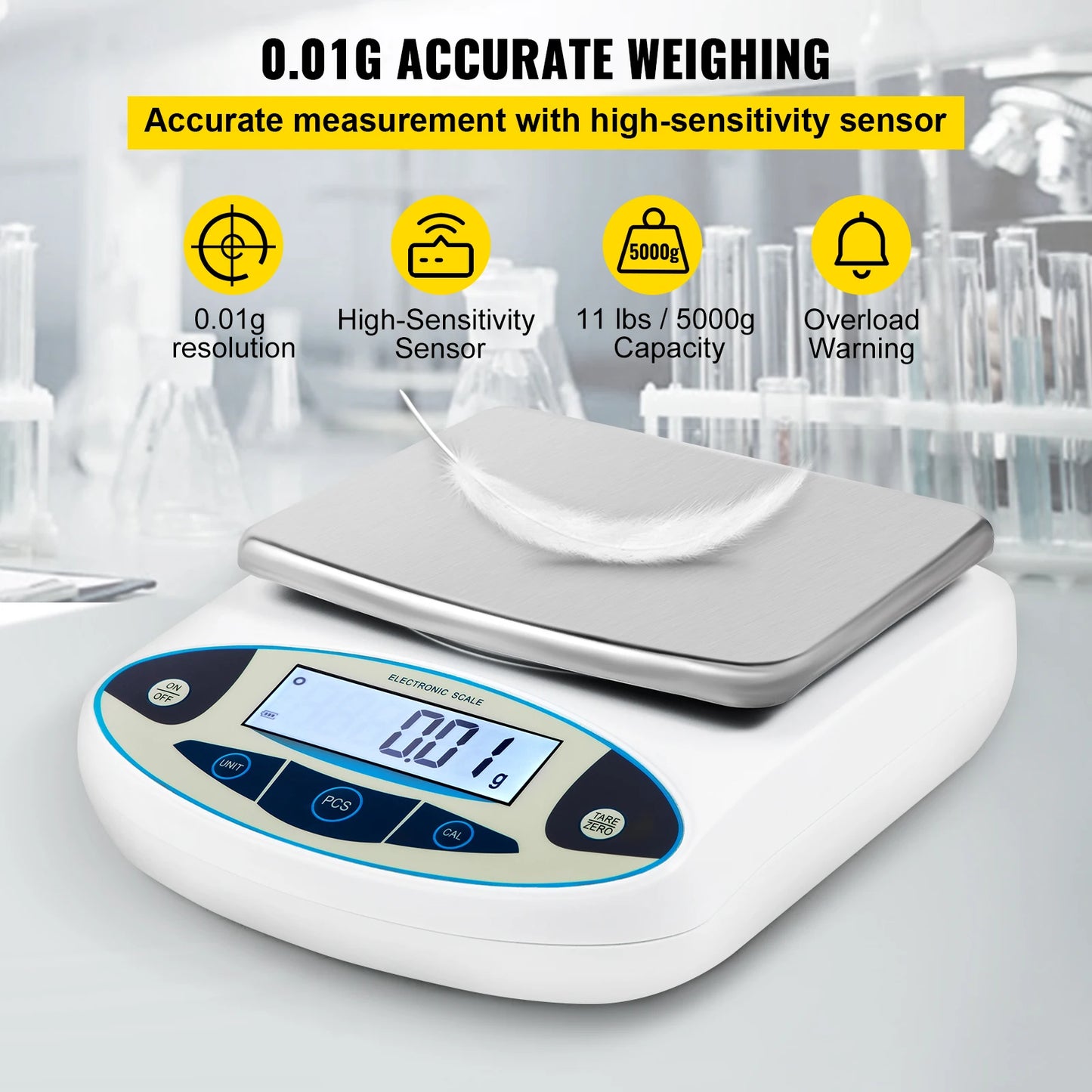 VEVOR Balance de cuisine 5000g x 0.01g Balance analytique de laboratoire avec écran LCD rétro-éclairé poids numérique Mini précision électronique de poche