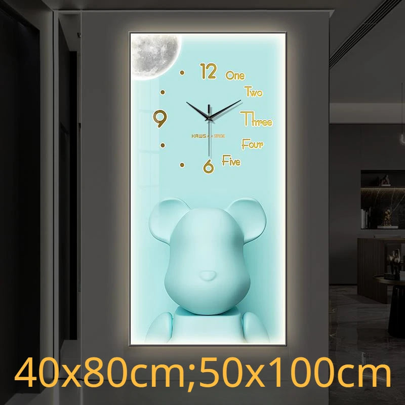 LED Wall Clock Cartoon Bear Painting Fashionable Mute Decorations In The Living Room Corridor Electronic Clocks Free Shipping