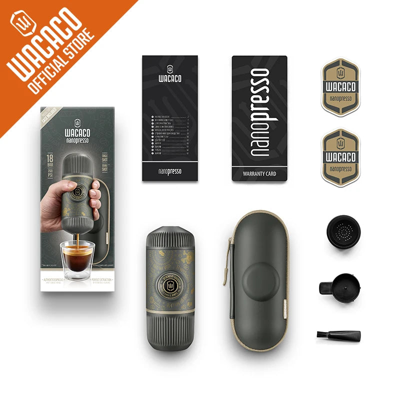 WACACO Nanopresso Dark Souls, cafetera espresso portátil, incluida con funda protectora, versión actualizada de Minipresso