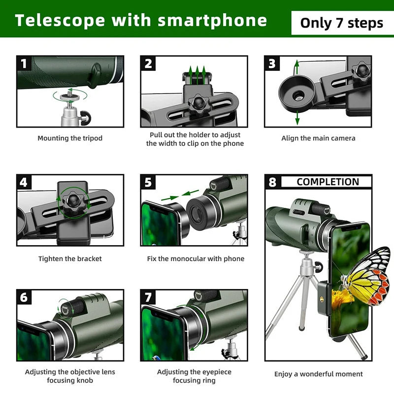 80x100 HD ZOOM puissant télescope monoculaire jumelles portables longue portée télescope chasse Camping avec Camping en plein air voyage