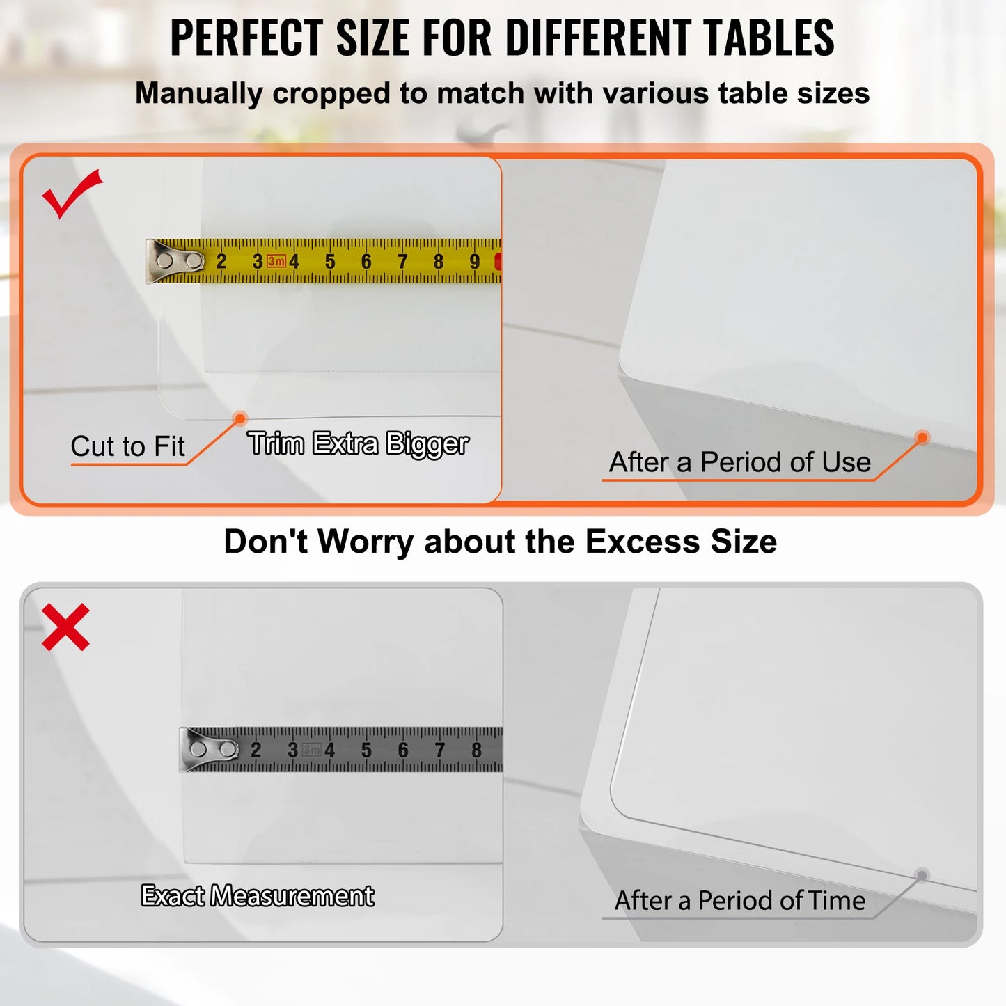 VEVOR Multi-size Tablecloth Protector Table Cover/Mat PVC Soft Waterproof Clear Water Resistant Easy Clean for Tabletop Home Use