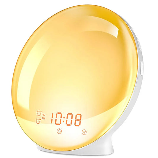 Wake Up Light Alarm Clock with Sunrise/Sunset Simulation Dual Alarms FM Radio Nightlight 7 Colors Natural Sounds Snooze