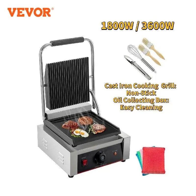 VEVOR-Parrilla de contacto eléctrica, plancha comercial Panini, parrilla antiadherente para cocina de acampada al aire libre, sándwiches, carne y carne