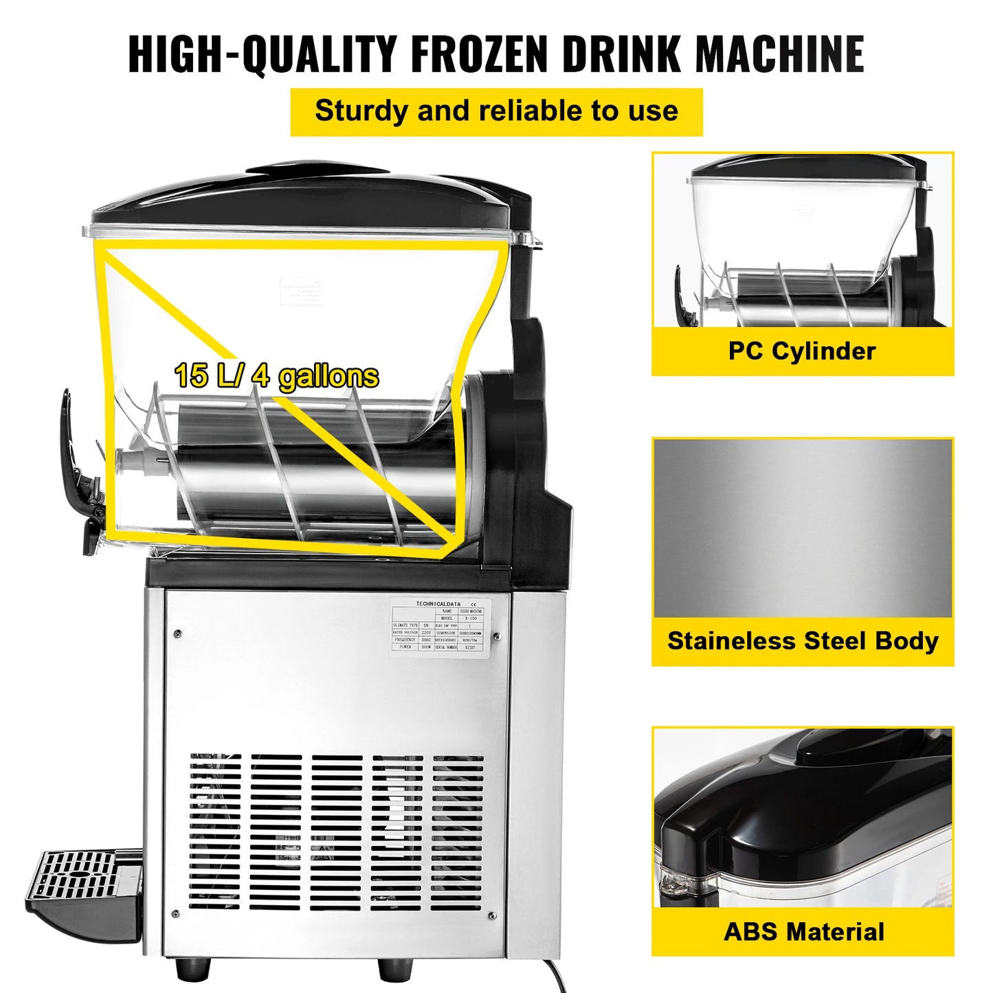 VEVOR 15L réservoir unique Machine à glace fondante crème glacée neige Smoothie boisson Granita fabricant en acier inoxydable pour les entreprises commerciales