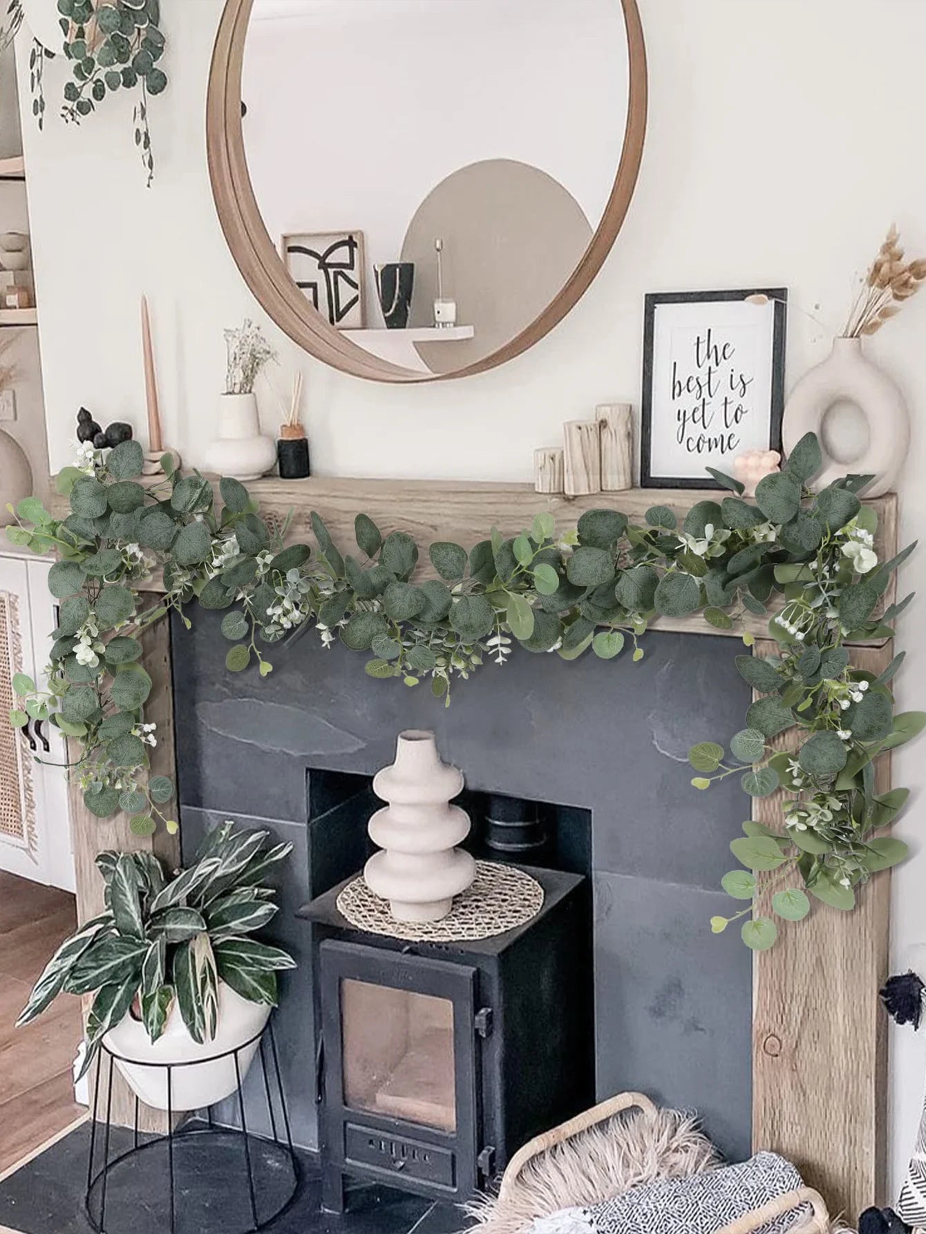 Guirlande de feuilles d'eucalyptus artificielles, 1 pièce, fausse plante de printemps, vignes avec fleurs blanches et baies, pour décoration de mariage, de fête à domicile