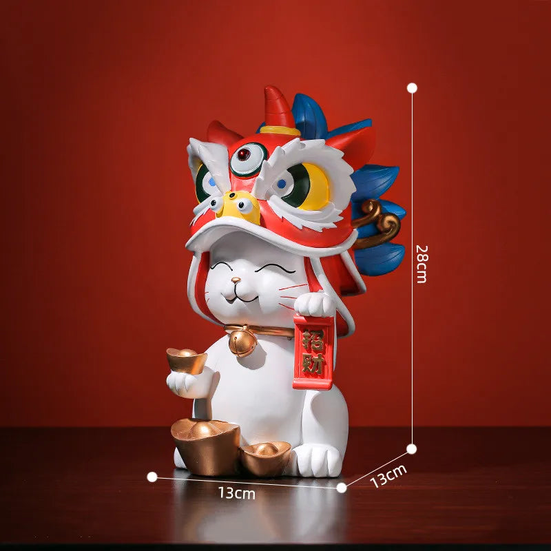 Forbidden City Lion Dance Lucky Cat Resin Home Decor, Store Opening Gifts, Practical and Wealth, Cultural and Creative Gi