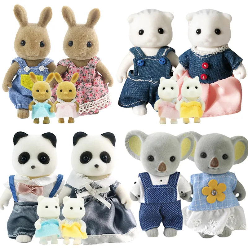 1:12 forêt animaux famille Mini lapin ours Panda poupée fille jouer maison poupée ensembleForest famille Villa meubles ensemble jouets