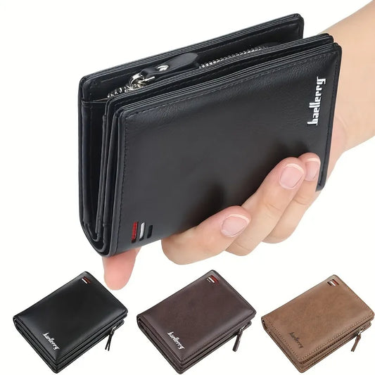 Baellerry New Men PU Leather Short Wallet With Zipper Coin Pocket Vintage Big Capacity Male Short Money Purse Card Holder