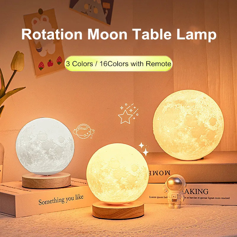 Lámpara de Noche de Luna 3D creativa, luz de noche Lunar giratoria de 360 ​​° para el hogar, oficina, habitación, Control táctil, lámpara Led de escritorio de 3 o 16 colores