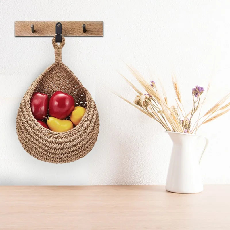 Cestas tejidas hechas a mano para frutas y verduras, artículos de cocina, cestas de almacenamiento tejidas, cestas de juguetes para frutas y verduras montadas en la pared