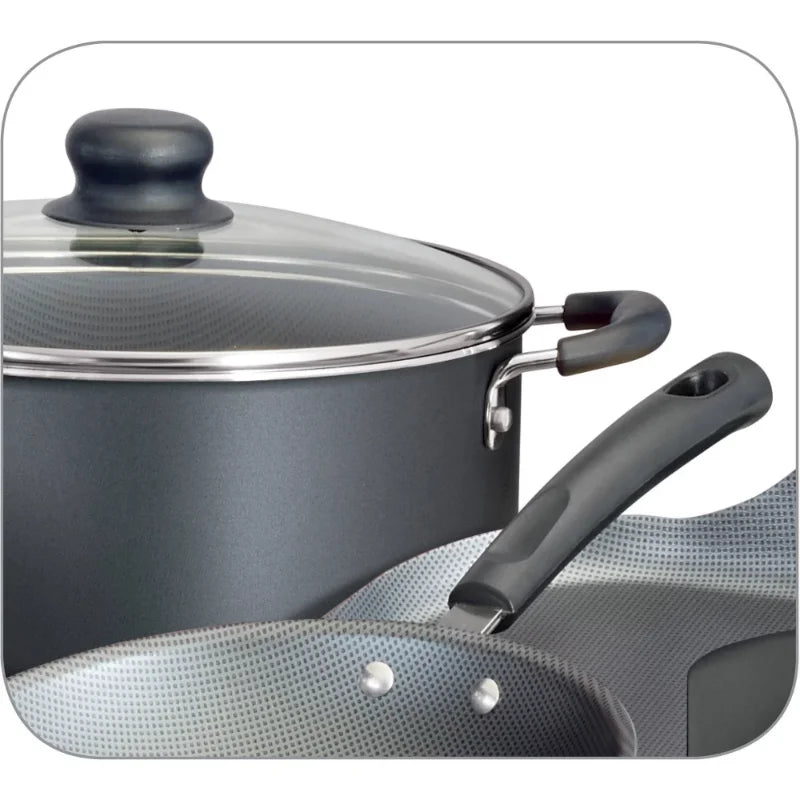 Juego de Baterías de Cocina Tramontina Primaware Juego de Baterías de Cocina Antiadherentes de 18 Piezas, Juego de Baterías de Cocina Antiadherentes de Acero Gris