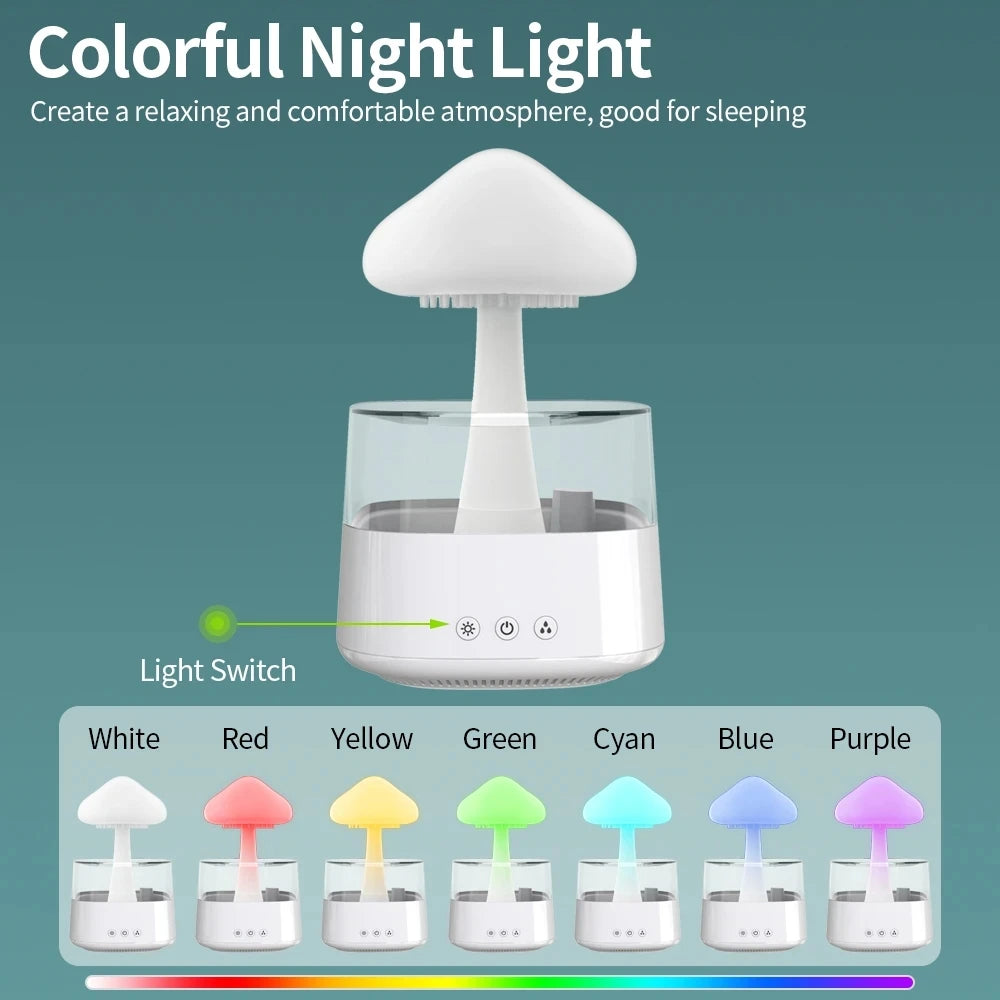 Humidificateur d'air de pluie de champignon diffuseur d'arôme électrique distributeur d'odeur de nuage de pluie détendre les gouttes d'eau sons veilleuses colorées