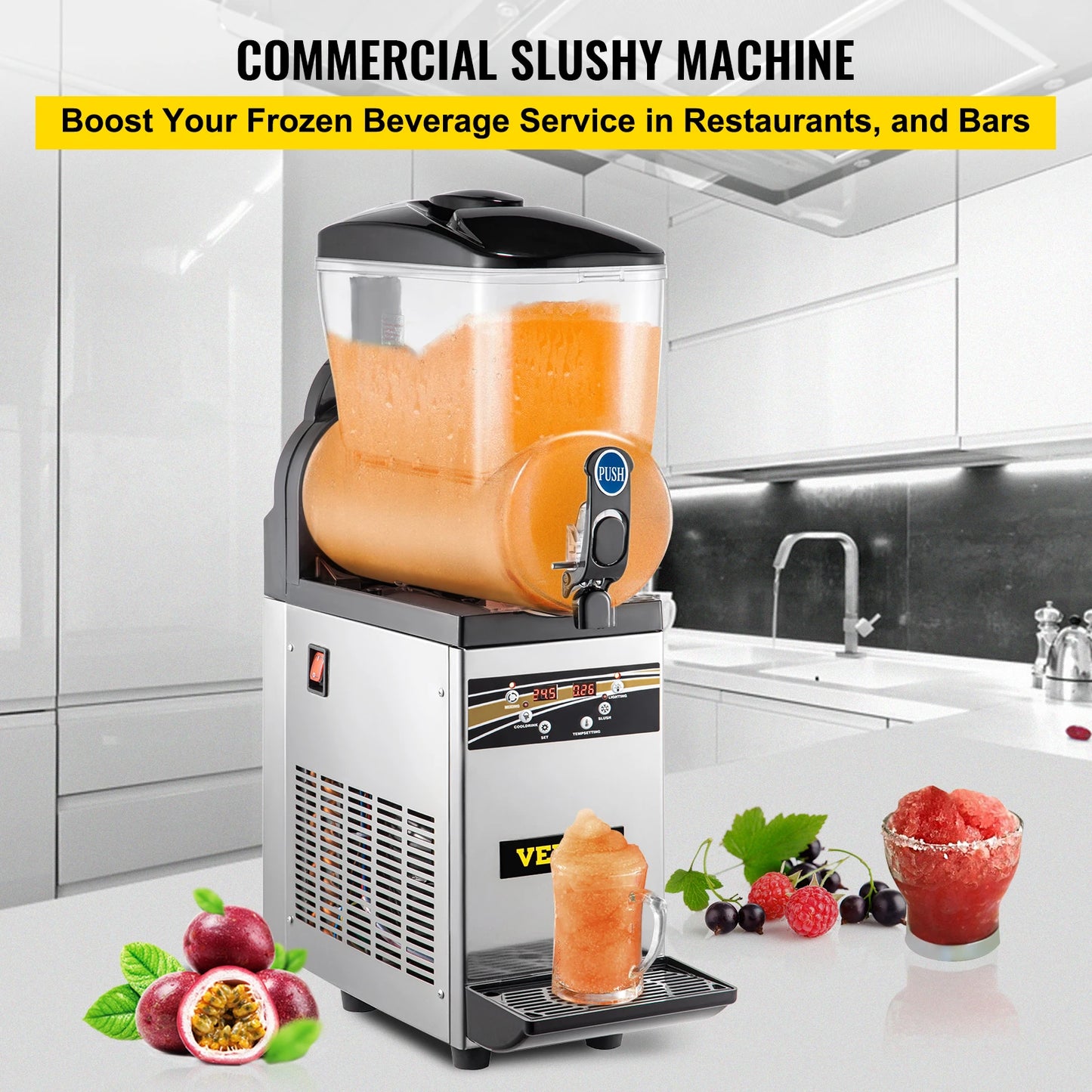 VEVOR 15L réservoir unique Machine à glace fondante crème glacée neige Smoothie boisson Granita fabricant en acier inoxydable pour les entreprises commerciales