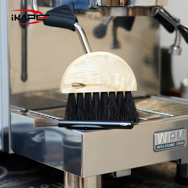 IKAPE Brosse de nettoyage de café professionnelle, brosse à café en poils naturels, outil de nettoyage de barre à expresso pour barista et cuisine domestique