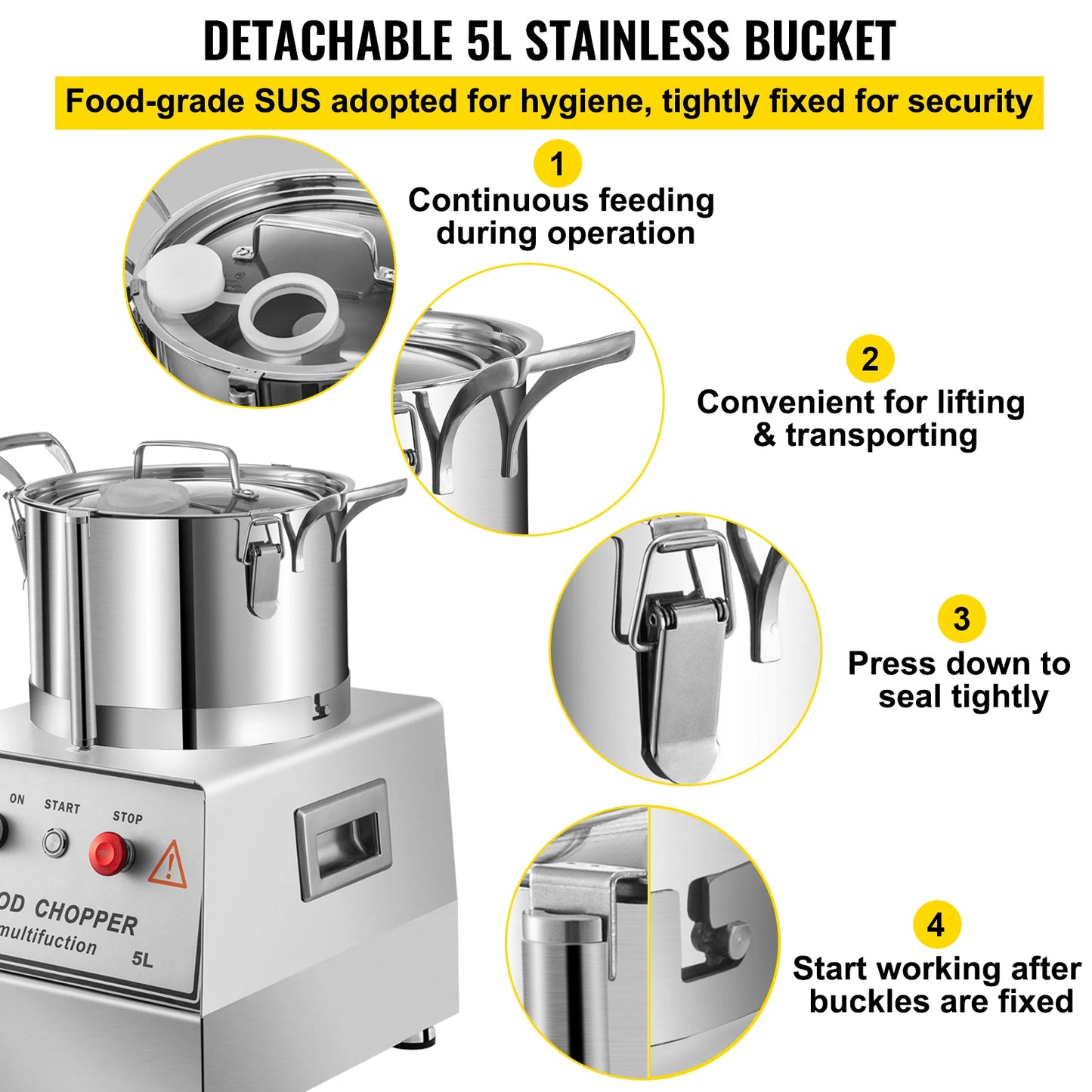 VEVOR 5L 10L 15L 20L robot culinaire en acier inoxydable multifonction hachoir à légumes broyeur maison électrique coupe-viande Commercial