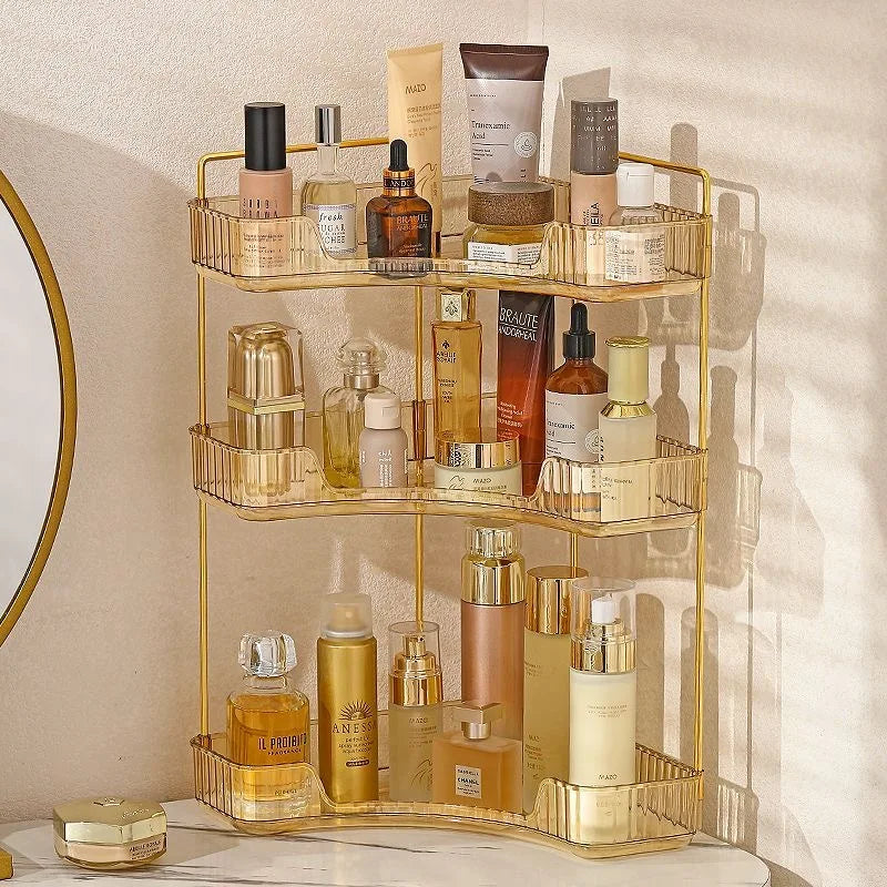 Étagère de rangement d'angle de salle de bain, organisateur de maquillage à domicile, soins de la peau, shampoing, rouge à lèvres, support de table, bureau de cosmétiques, support de cuisine