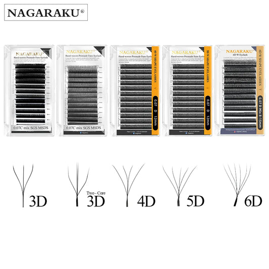 NAGARAKU floraison automatique W forme Bloom 3D 4D 5D 6D Extensions de cils en éventail préfabriqué lumière douce naturelle pleine Dense