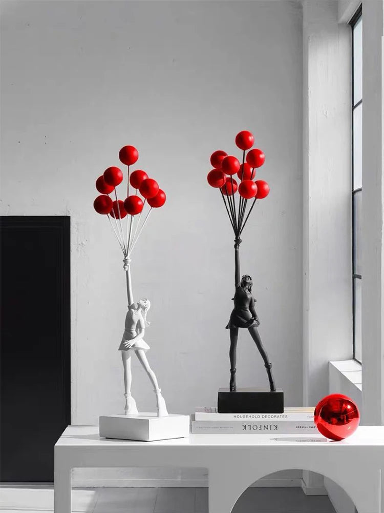 Art ballon fille Statues Banksy ballon volant fille Sculpture résine artisanat décoration de la maison cadeau de noël décoration de salon