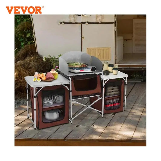 VEVOR Camping Outdoor Kitchen Table Cabinet Foldable Folding Cooking Storage Rack X-Shaped Aluminum Alloy Bracket for BBQ Picnic